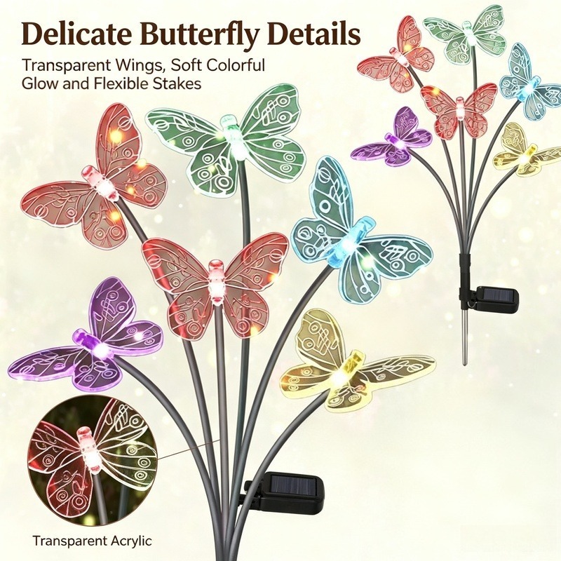 Outdoor Power Lights - Solar Powered Butterfly Lights, Waterproof LED